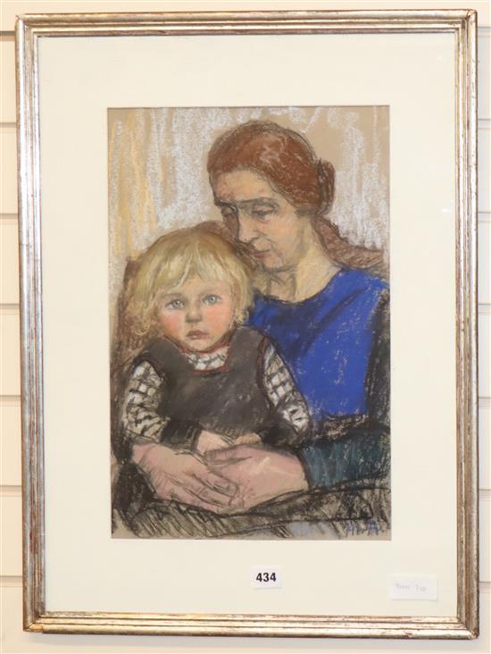 Maxwell Ashby Armfield (1881-1972) pastel, Mother and child, initialled, 47 x 30cm